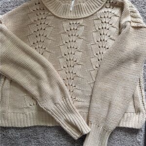 Free People Cream Knit Cowl Sweater